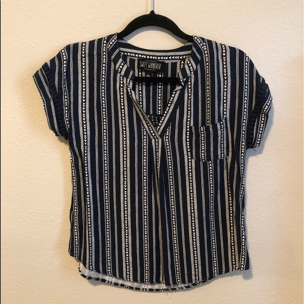 V-Neck Dark Blue Blouse